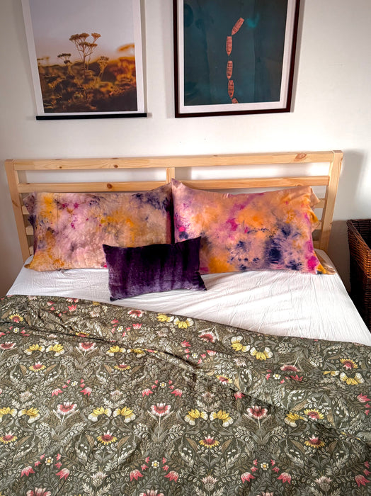 Taie d’oreiller en soie impression botanique