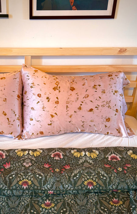 Taie d’oreiller en soie impression botanique