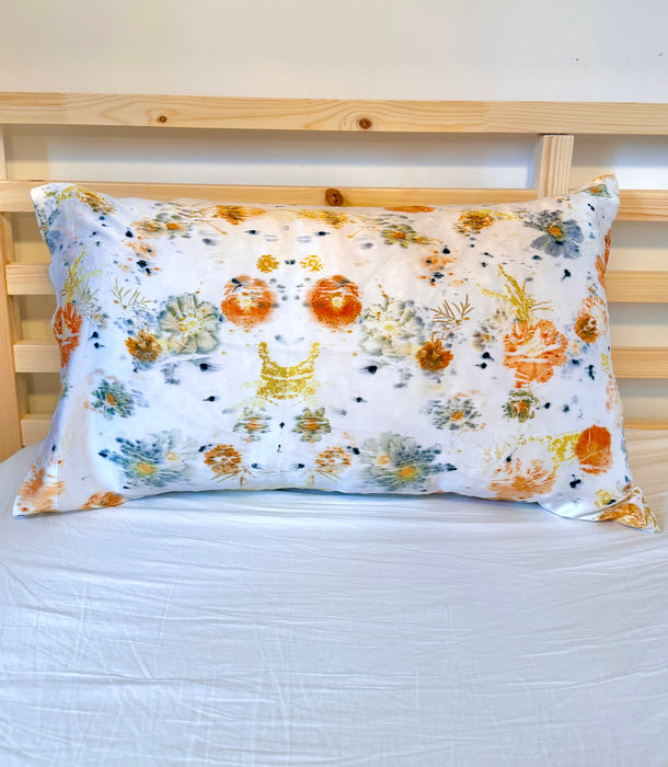 Taie d’oreiller en soie impression botanique